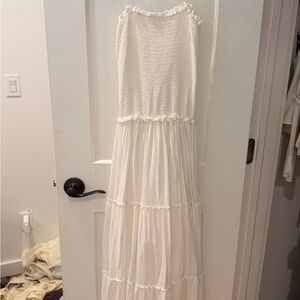 Brandy Melville Cream Smocked Tiered Maxi Dress